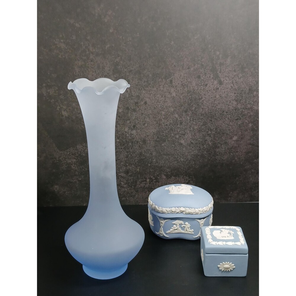 Vintage Blue Satin Glass Bud Vase Frosted Depression Era Art Deco 8" Handcrafted